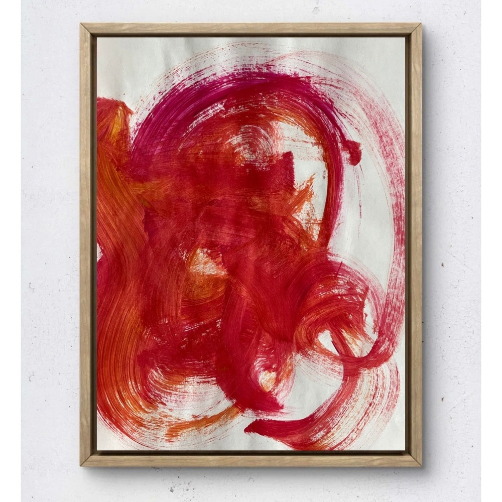 Original Abstract Red Orange Acrylic Gesture Painting on Paper 8.5x11 Modern Art